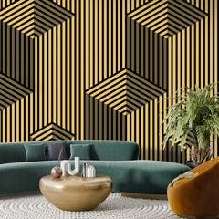 3D wall mural — Cubes with parallel lines — black and gold