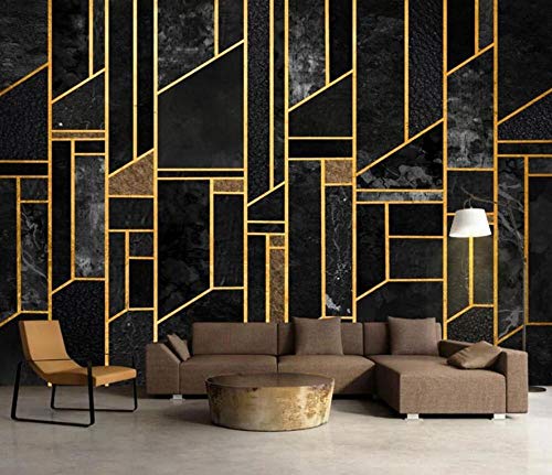 منظر 3D – رخام وخطوط هندسية – أسود وذهبي
