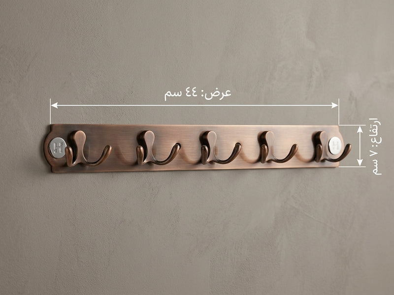 Premium brass-finish metal wall rack — 5 double hooks