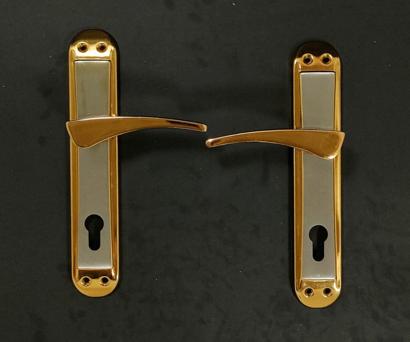 Turkish 710 cylinder-lock door handle set — gold and silver