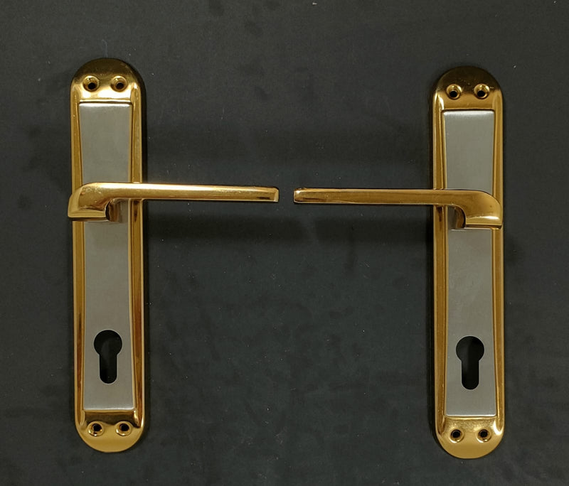 Turkish 708 cylinder-lock door handle set — gold and silver